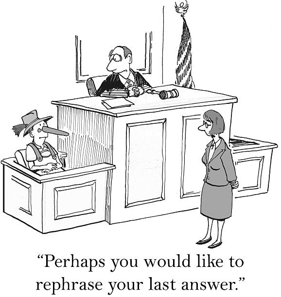 Law cartoon showing a courtroom and a witness